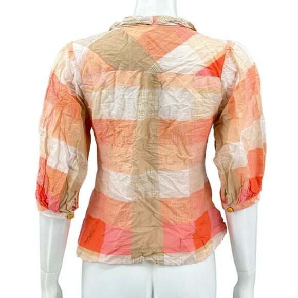 Maeve Anthropologie Top Women 4 Orange Pink Button Up Tie Neck Summer Boho Beach - Picture 5 of 8